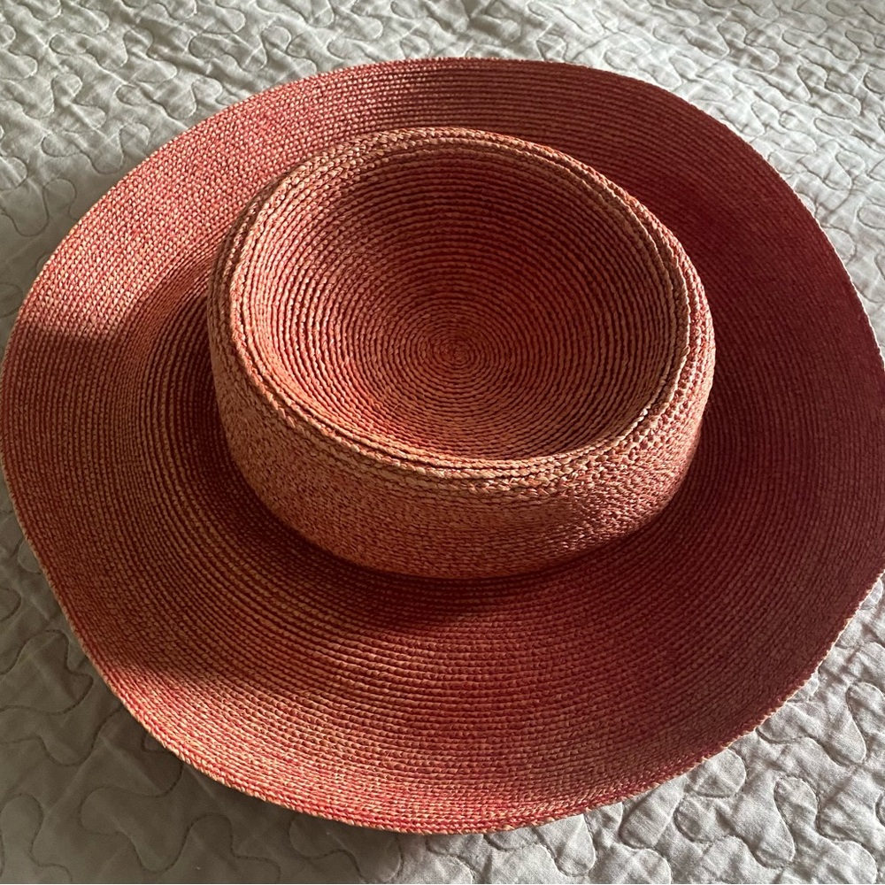 Annabel Ingall coral Woven Straw Hat